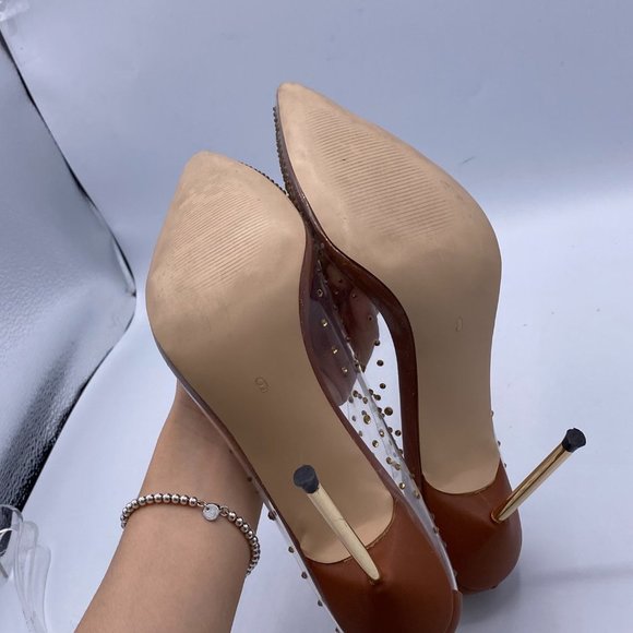 FSJ Studded Pointed Toe Transparent Pumps Heels - Picture 8 of 10